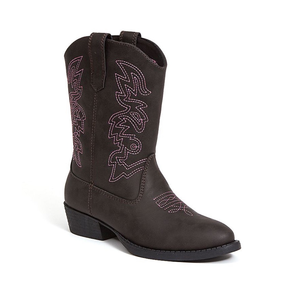 With Box Little Girls Cowboy Boots Brown with Pink Stitching size 11 Kids Youth
